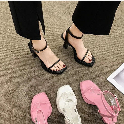 Luxury Square Toe Cross Strap Heels